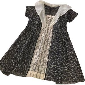 Vintage Handmade Lace Sheer Dress Black Cream 👀